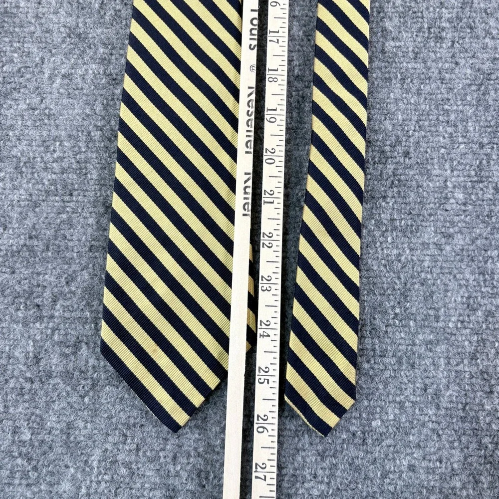 VTG Robert Talbott Mens Silk Tie Yellow Navy Blue Striped Hand Sewn USA Made